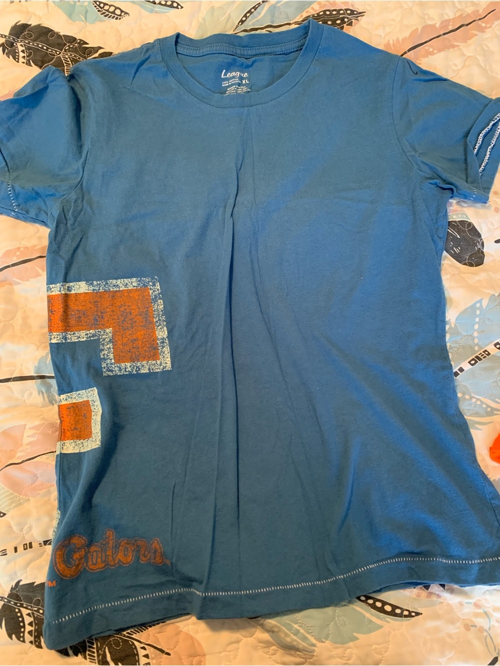 League Blue 100% Cotton T‑Shirt with Orange 'Gators' Graphic